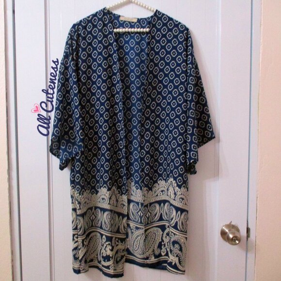 Active USA Blue Open Front Kimono Cardigan Cover Up Size M - Picture 1 of 8